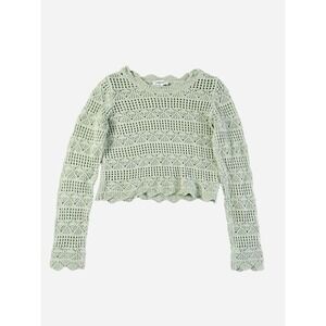 Open Crotchet Long Sleeve Crop Top Womens Small Sage Green Festival Coastal Boho
